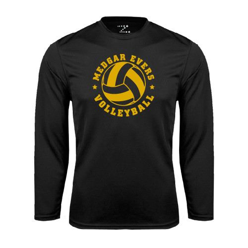 College Black Performance Long Sleeve Shirt-Volleyball Design