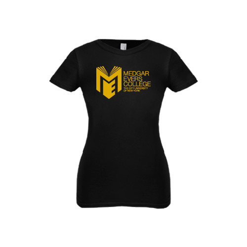 College Next Level Girls Black Fashion Fit T Shirt-Official Logo