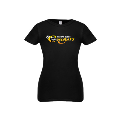 College Next Level Girls Black Fashion Fit T Shirt-Medgar Evers Cougars