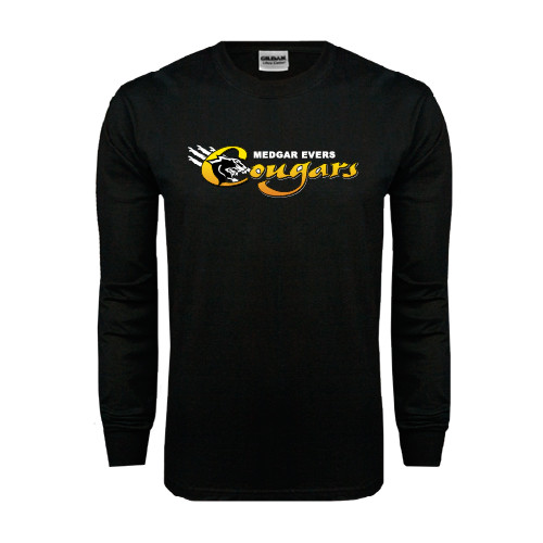 College Black Long Sleeve T Shirt-Medgar Evers Cougars