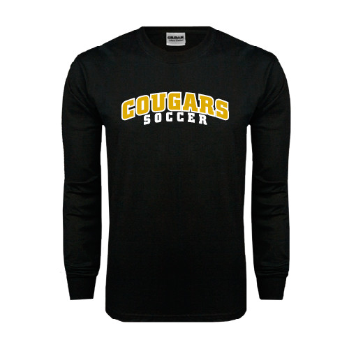 College Black Long Sleeve T Shirt-Soccer