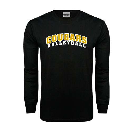 College Black Long Sleeve T Shirt-Volleyball