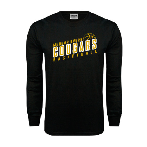 College Black Long Sleeve T Shirt-Basketball Design