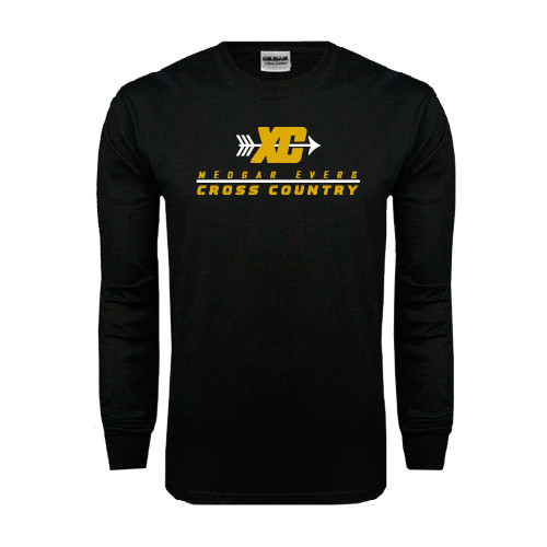 College Black Long Sleeve T Shirt-Cross Country Design