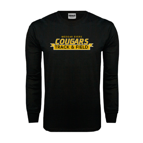 College Black Long Sleeve T Shirt-Track and Field Design