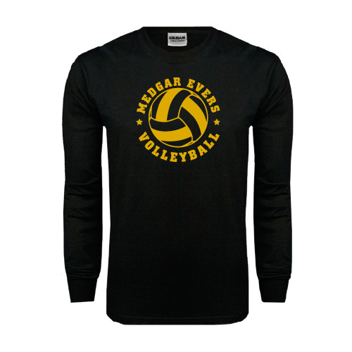 College Black Long Sleeve T Shirt-Volleyball Design