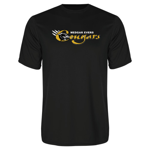 College Black Performance Tee-Medgar Evers Cougars