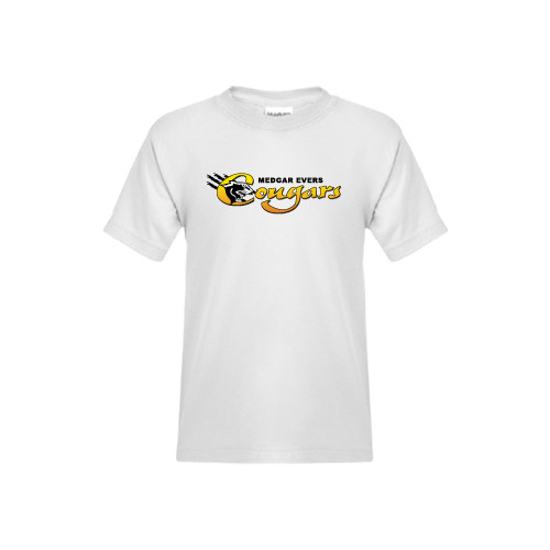 Youth White T Shirt-Medgar Evers Cougars