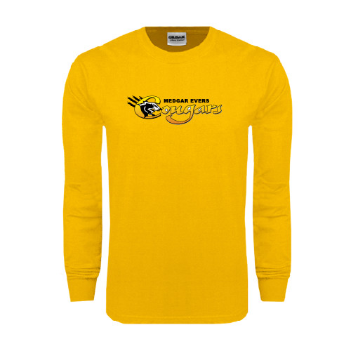 College Gold Long Sleeve T Shirt-Medgar Evers Cougars