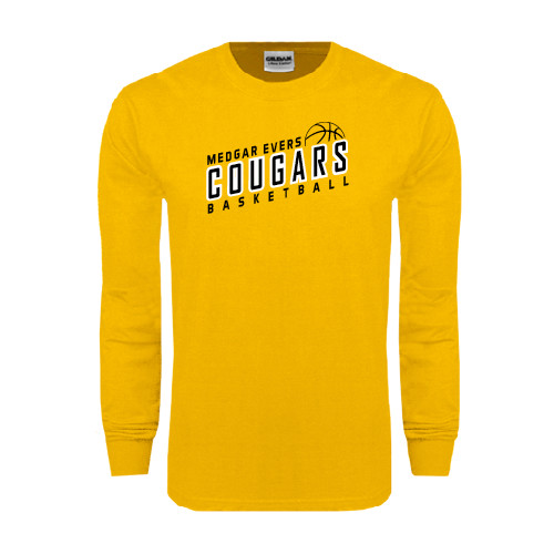 College Gold Long Sleeve T Shirt-Basketball Design