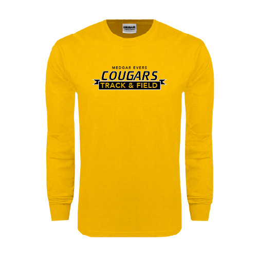 College Gold Long Sleeve T Shirt-Track and Field Design