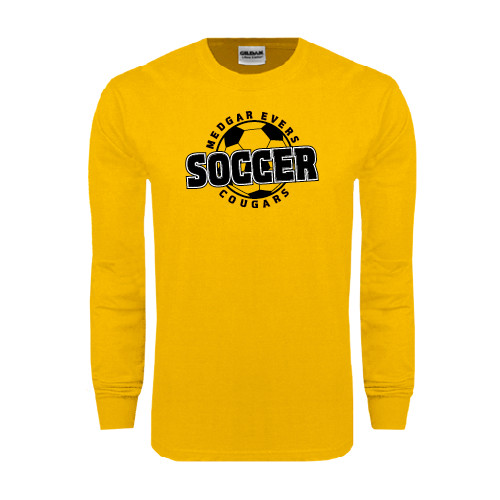 College Gold Long Sleeve T Shirt-Soccer Design