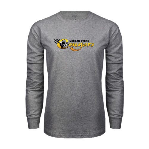 College Grey Long Sleeve T Shirt-Medgar Evers Cougars