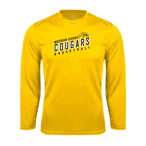 College Gold Performance Long Sleeve Shirt-Basketball Design