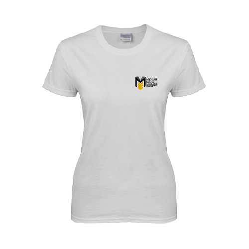 College Womens White Short Sleeve Tee-Official Logo