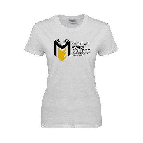College Womens White Short Sleeve Tee-Official Logo