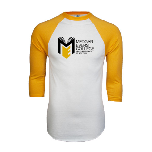 College White/Gold Raglan Baseball T Shirt-Official Logo