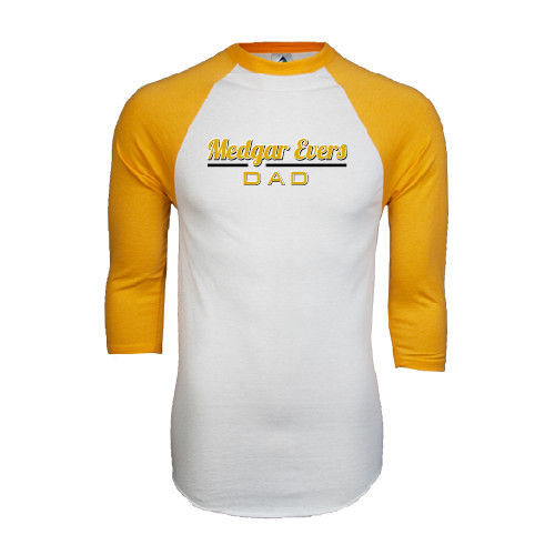 College White/Gold Raglan Baseball T Shirt-Dad
