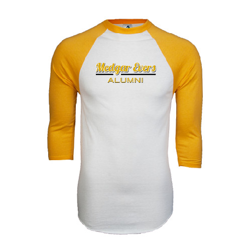 College White/Gold Raglan Baseball T Shirt-Alumni