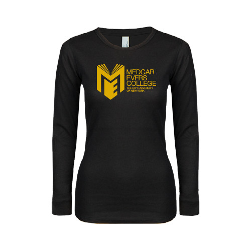 College Womens Black Long Sleeve V Neck Tee -Official Logo