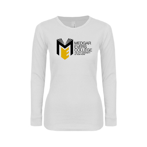 College Womens White Long Sleeve V Neck Tee-Official Logo