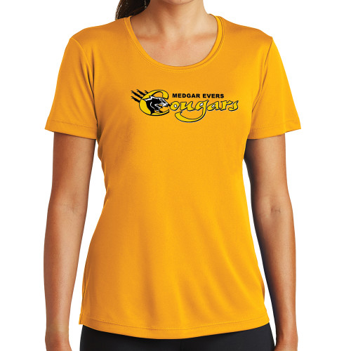 College Womens Gold Performance Short Sleeve Tee-Medgar Evers Cougars