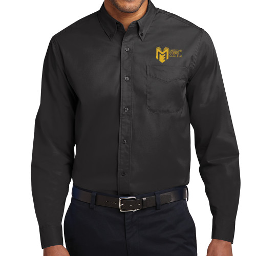 College Black Twill Button Down Long Sleeve-Official Logo