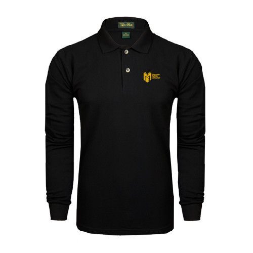 College Black Long Sleeve Polo-Official Logo