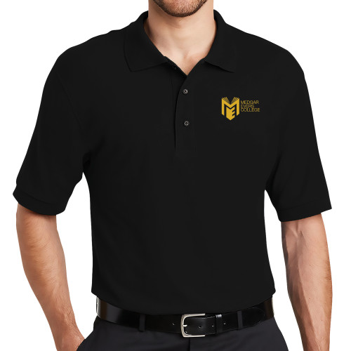 College Black Silk Touch Polo-Official Logo