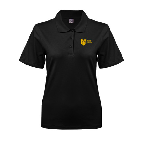 College Womens Silk Touch Black Pique Polo-Official Logo