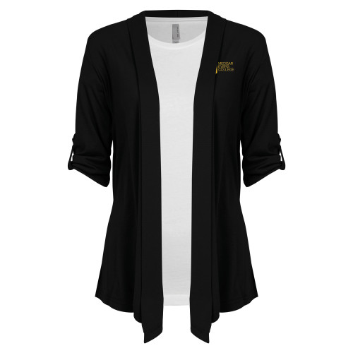 College Womens Black Drape Front Cardigan Sweater-Official Logo