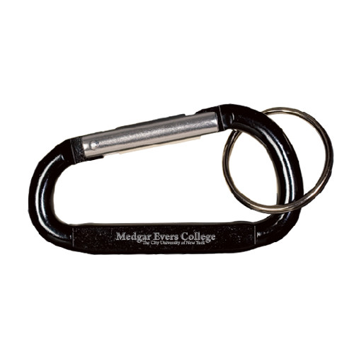 College Black Carabiner with Split Ring-Wordmark Engraved