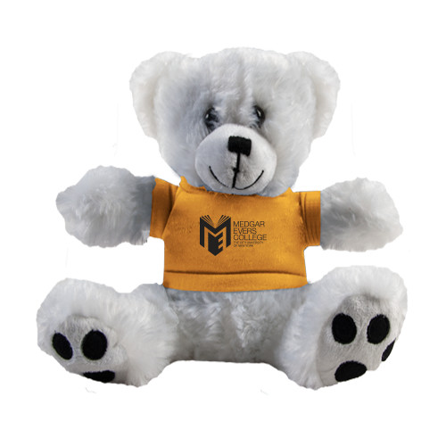 College Plush Big Paw 8 1/2 inch White Bear w/Gold Shirt-Official Logo