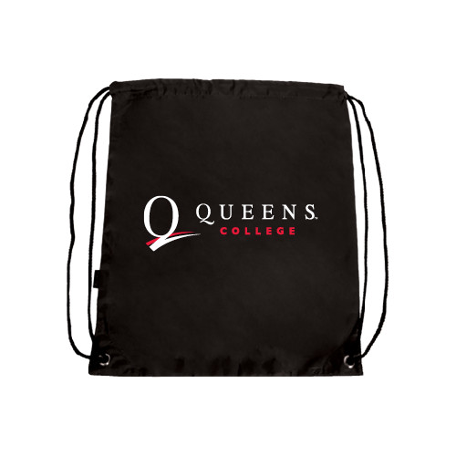 Black Drawstring Backpack-Queens College Stacked