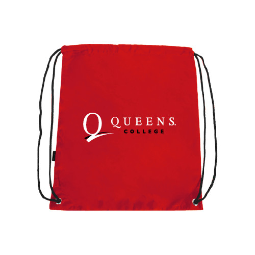 Red Drawstring Backpack-Queens College Stacked