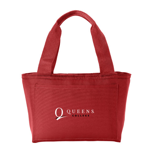 Insulated Red Lunch Tote-Queens College Stacked