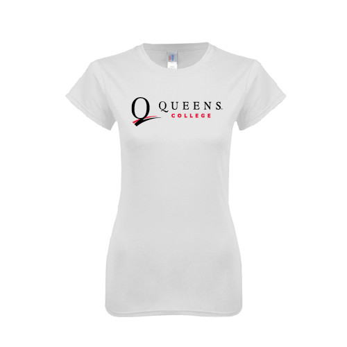 Next Level Womens White Boyfriend Tee-Queens College Stacked