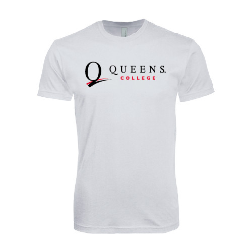 Next Level White SoftStyle T Shirt-Queens College Stacked