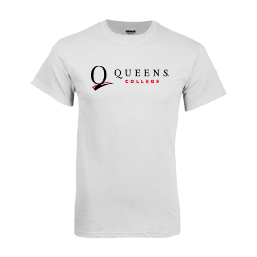 White T Shirt-Queens College Stacked