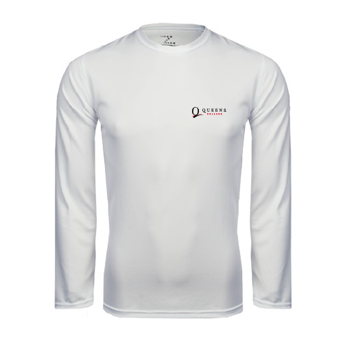 White Performance Long Sleeve Shirt-Queens College Stacked