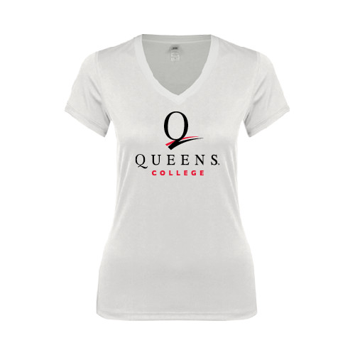 Next Level Womens White Ideal V Tee-Official Logo