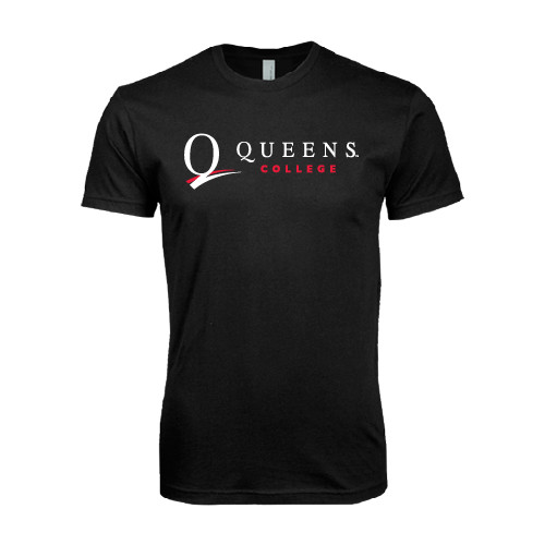 Next Level Black SoftStyle T Shirt-Queens College Stacked