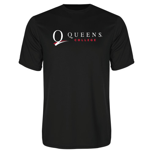 Black Performance Tee-Queens College Stacked