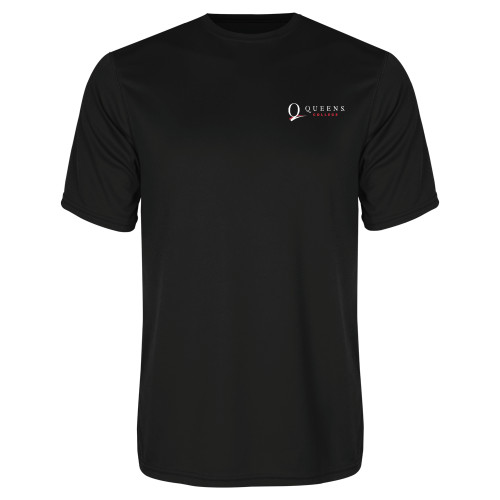 Black Performance Tee-Queens College Stacked