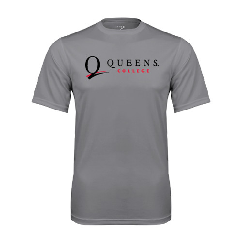 Grey Concrete Performance Tee-Queens College Stacked