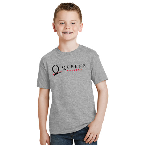 Youth Grey T-Shirt-Queens College Stacked