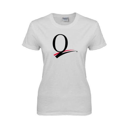 Womens White Short Sleeve Tee-Q Logo