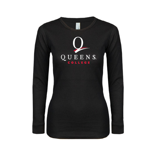 Womens Black Long Sleeve V Neck Tee -Official Logo