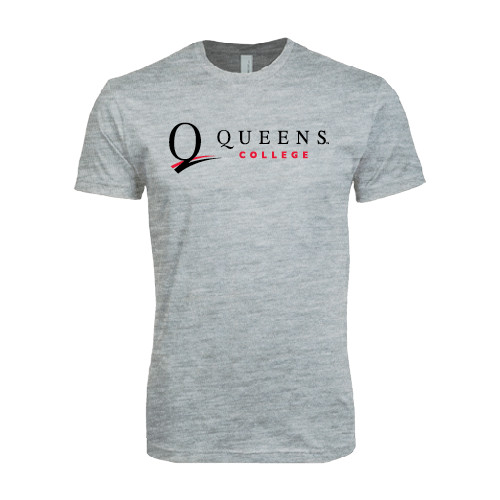 Next Level Heather Grey SoftStyle T Shirt-Queens College Stacked