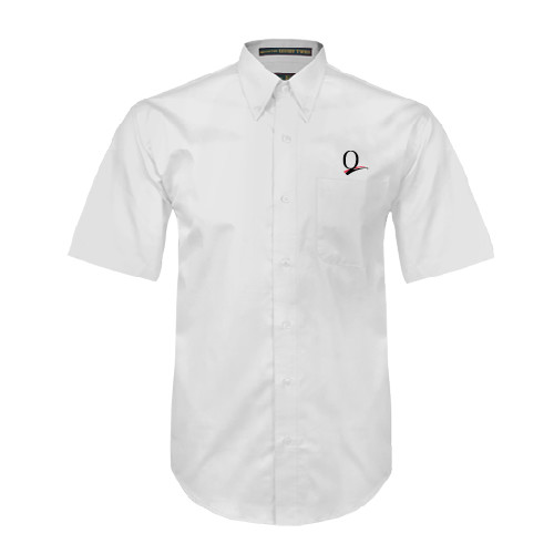 White Twill Button Down Short Sleeve-Q Logo